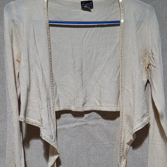 Cejon Accessories Inc. Small beige Knit Sweater Shrug Jacket with sequin beaded - Picture 3 of 8